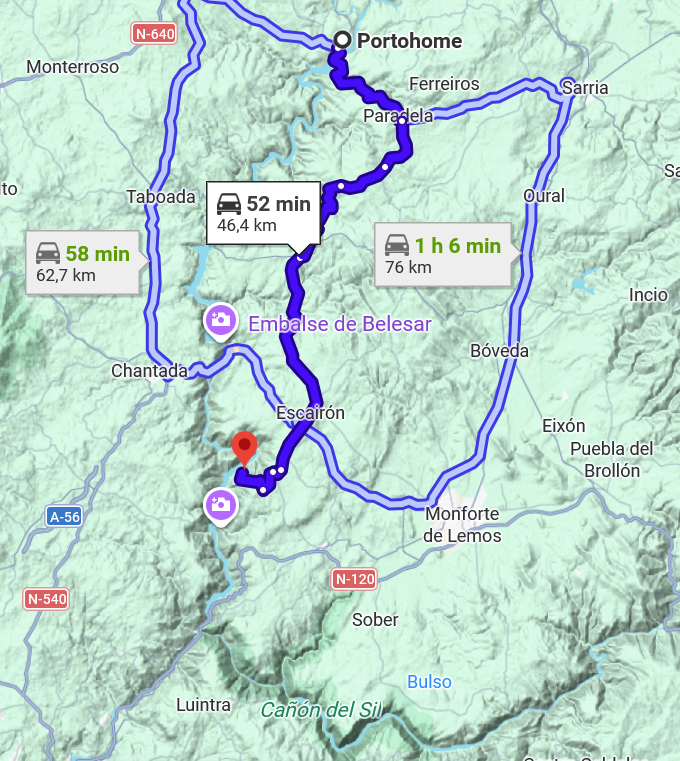 cómo llegar desde Portohome (Portomarín) a la Ribeira Sacra